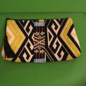Black and White Beaded Tribal Clutch