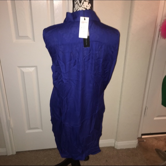 Blue Sheer Long-Sleeve Chiffon Dress/Blouse/Tunic - Picture 4 of 4