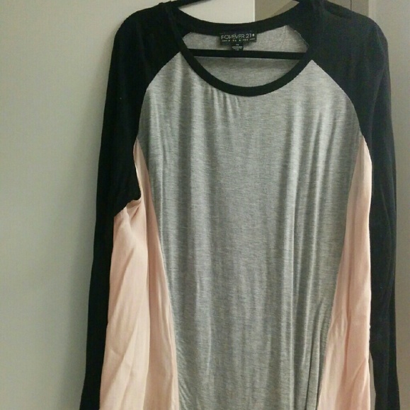 Long sleeve color block shirt with chiffon sides