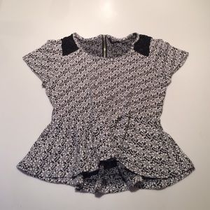 Adorable Flower Pattered Black & White Peplum Top