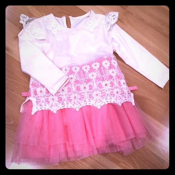 Pink and cream lace trim dress