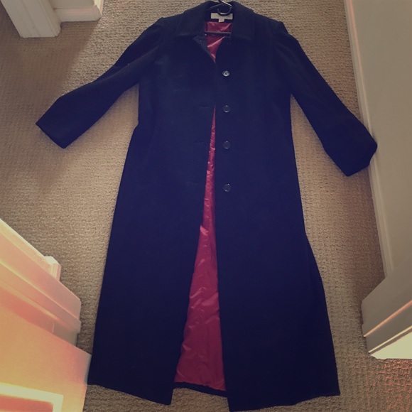 Liz Claiborne long dress coat with red satin.
