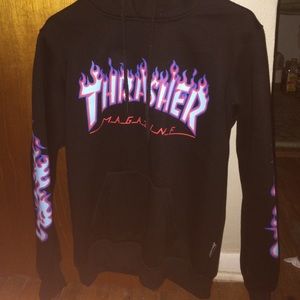 Thrasher hoodie black with blue flaming logo