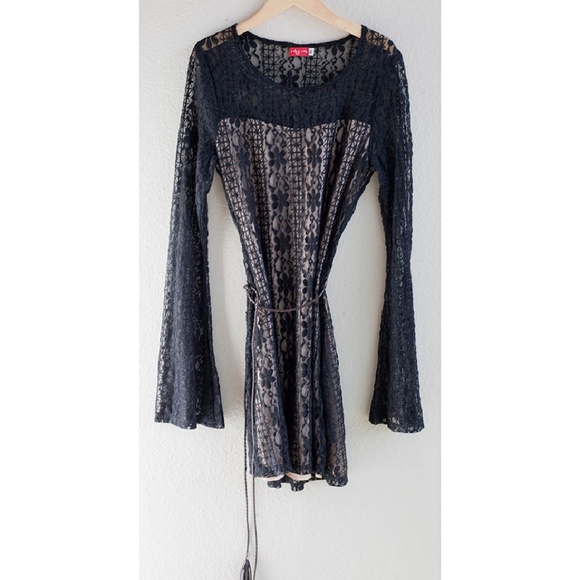 Lacy black SHORT dress with rope belt. $15 OBO.