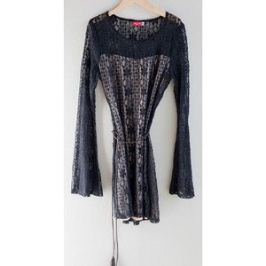 Lacy black SHORT dress with rope belt. $15 OBO.