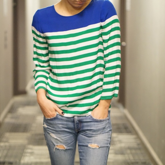 J. Crew 100% Rayon Striped 3/4 length sleeve