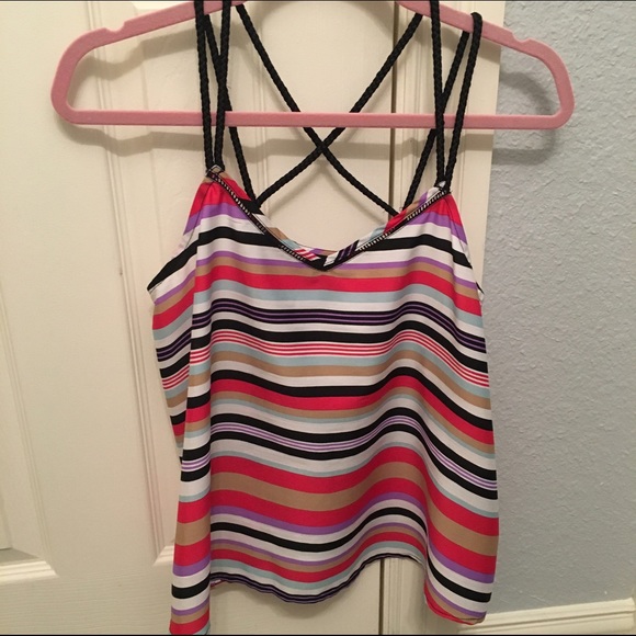 jessica simpson striped crossback tank top