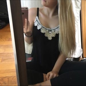 black with white lace tank