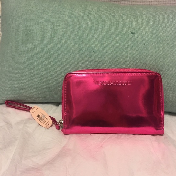 VS metallic pink wristlet wallet