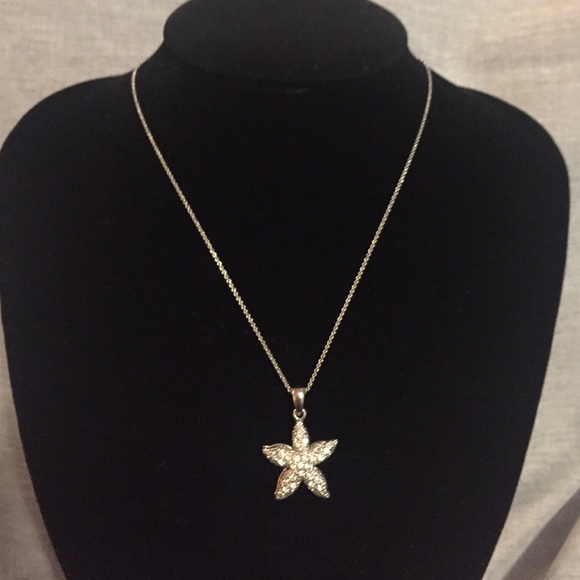 Silver and rhinestone starfish necklace