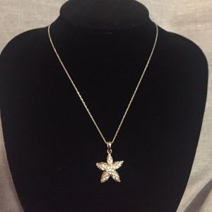 Silver and rhinestone starfish necklace