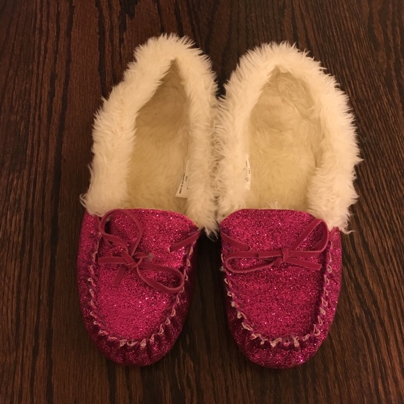 Pink glitter moccasins