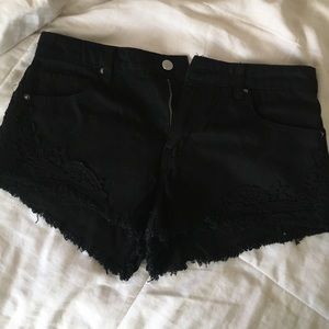 black lace jean shorts