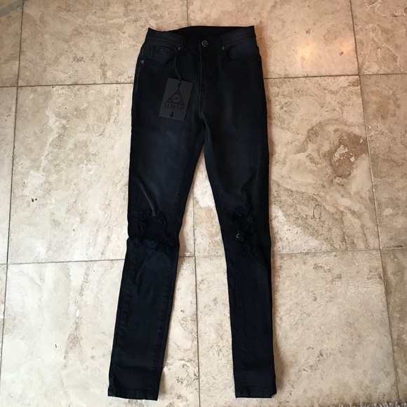 UNIF black charcoal ripped knee jeans 24 25 NWT - Picture 2 of 4