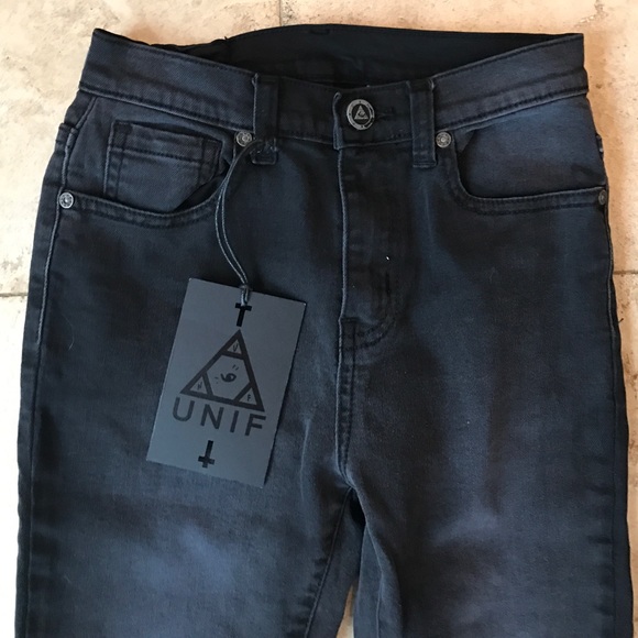 UNIF black charcoal ripped knee jeans 24 25 NWT - Picture 1 of 4