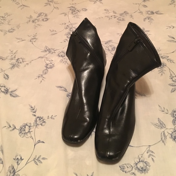 Black faux leather wedge boots