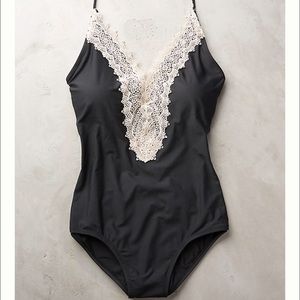 Anthropologie Laced Swimsuit XL BLACK