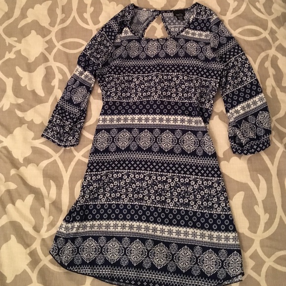 Patterned Navy and White Dress