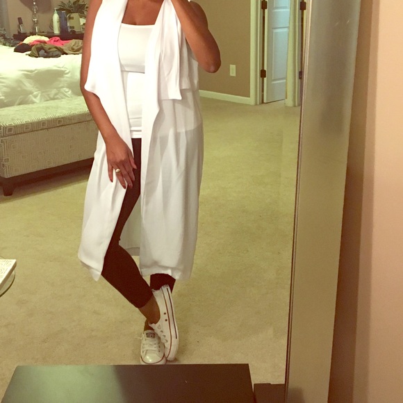 White maxi duster vest
