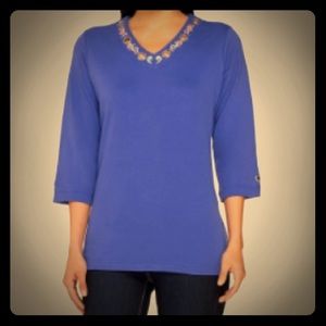 Quacker Factory Blooming Grommet 3/4 Sleeve Tshirt