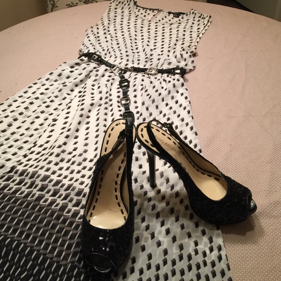Enzo Angiolini black sequin and leather  heels - Picture 1 of 4