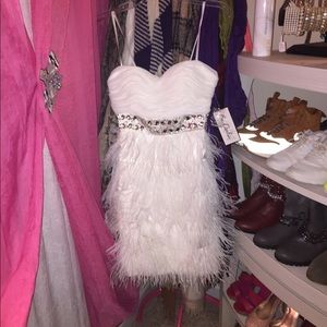 White feathered cocktail dress