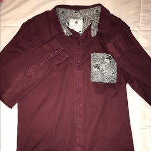 PACSUN maroon long sleeve button up