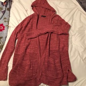 Hooded coral cardigan with pockets