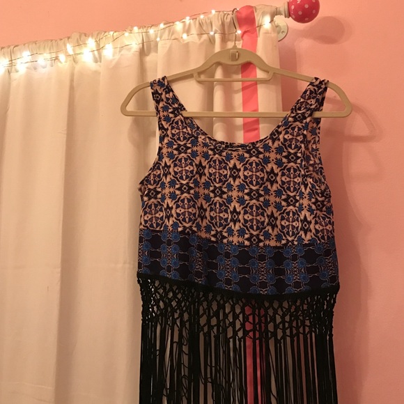 Topshop Tops - Top shop Print Fringe Suntop