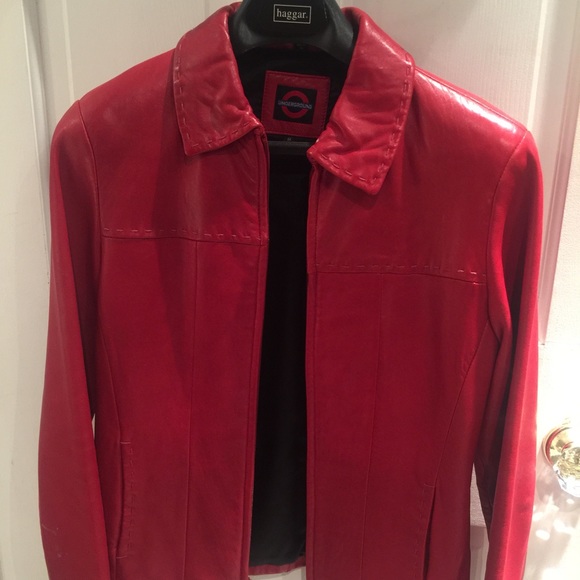 Red leather jacket.