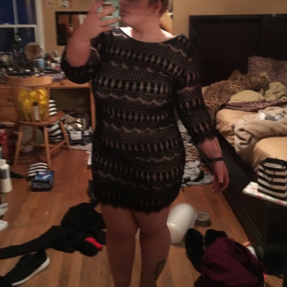 Black lace nude dress