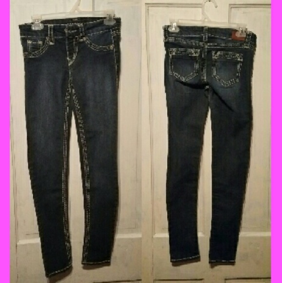 G) Fragile Blue Jeans Dark Wash Skinny Contrast S… - image 3