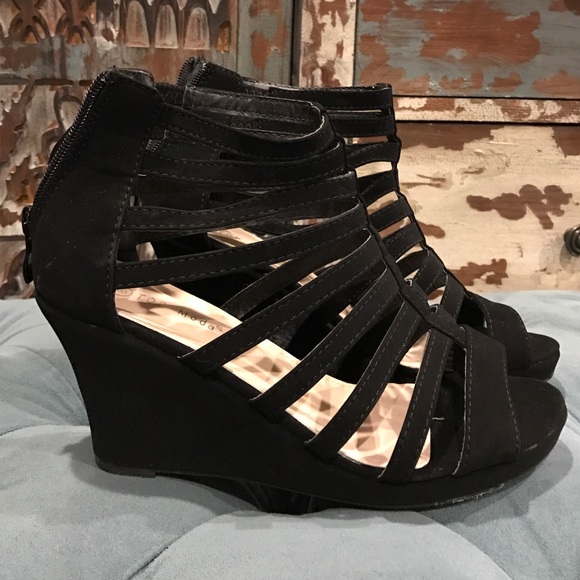 Black Strappy Wedges