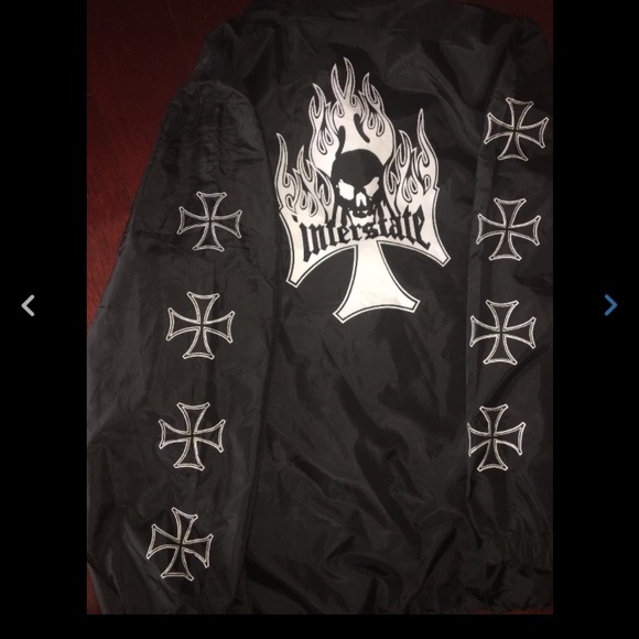 NWT INTERSTATE motorcycle flaming skull fire cross windbreaker raincoat jacket