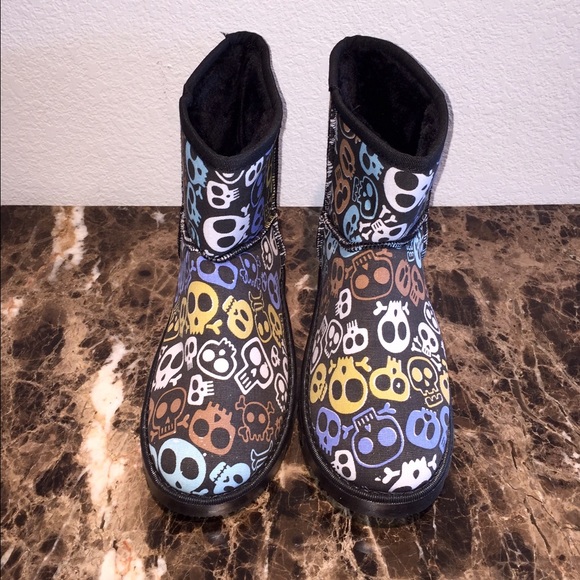 Black & Multi-Color Skull Boots