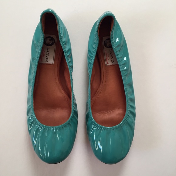 💢SOLD💢 Lanvin Teal Leather Patent Flats - Picture 2 of 4