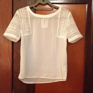 White sheer short sleeve top