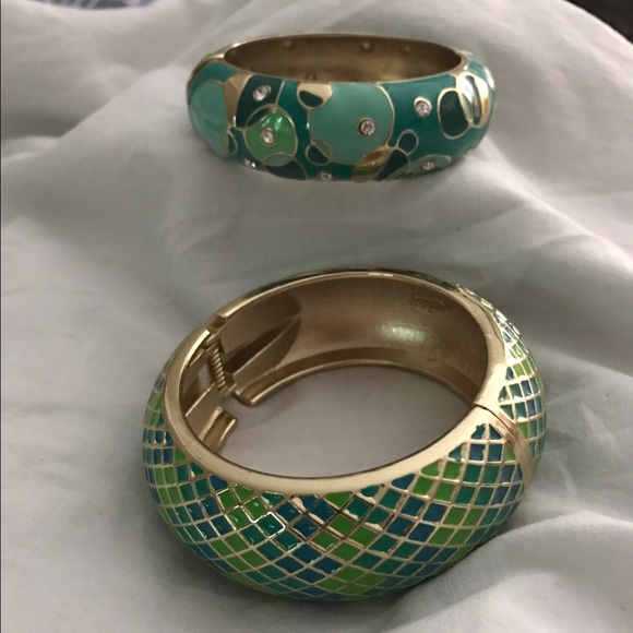 Sequin brand green and blue bracelets.