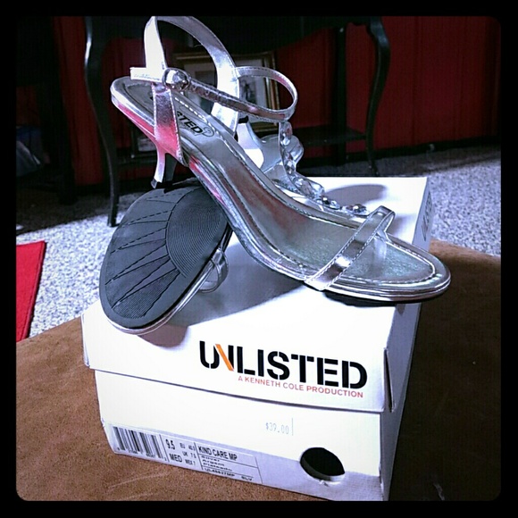 Formal silver rhinestone kitten heel sandal