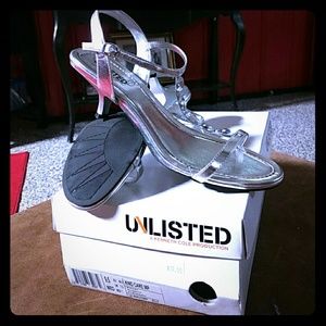 Formal silver rhinestone kitten heel sandal