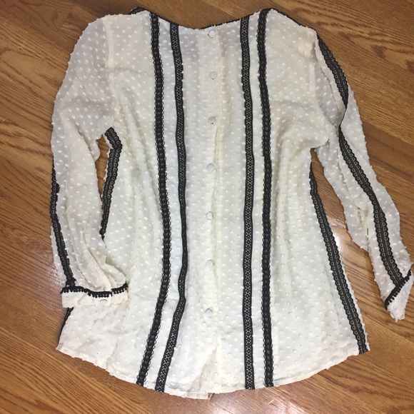 J.Crew Factory Chiffon Dot Blouse with Lace Panels - Picture 2 of 4