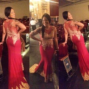 Burgundy Embroidered Gown with Train