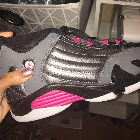 JORDAN RETRO 14 GREY/BLACK/PINK , SIZE 6.5Y