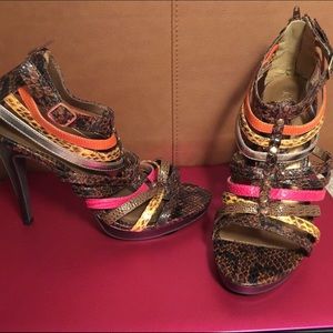 Qupid Stiletto Multi-Color Strappy Sandals