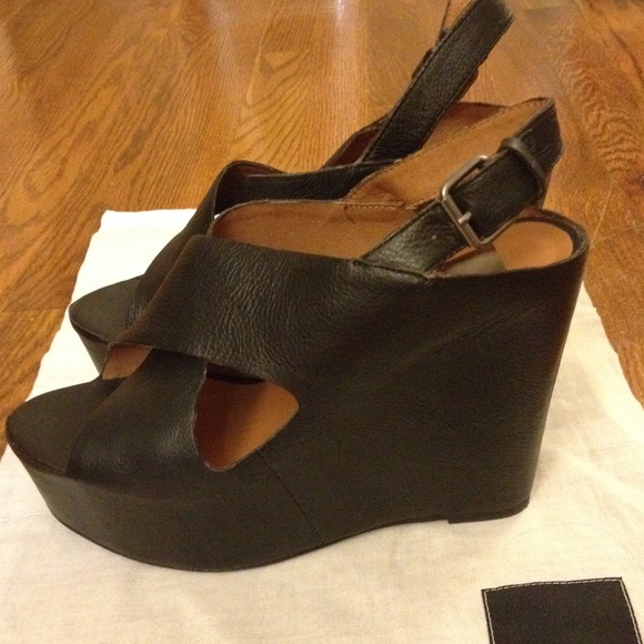 Dolce Vita Black Leather Platform Wedge Sandals