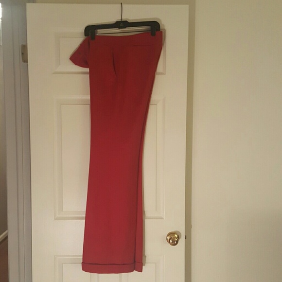 Red wool slacks
