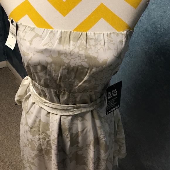 Express strapless floral tan neutral color dress - Picture 2 of 4
