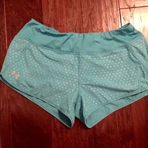 Turquoise UA run shorts