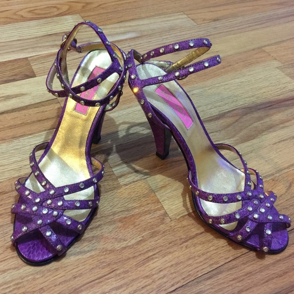 Betsey Johnson Rhinestone Purple Strappy Heel Sz 6
