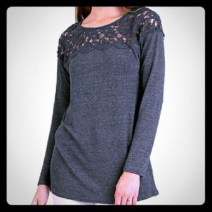Gray Sweater with crochet detail